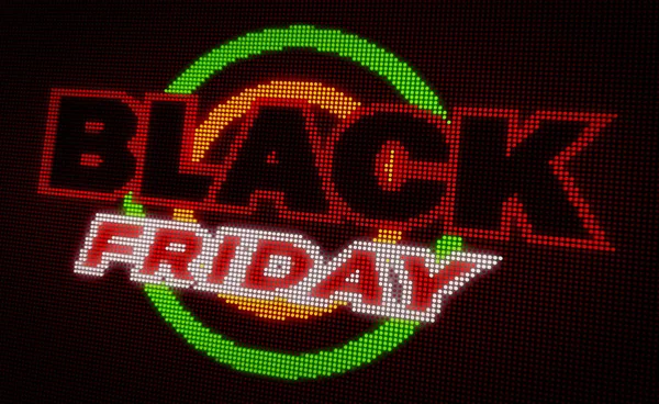 Black Friday Sales Bulbs Banner Modern Neon Billboard Led Display — Stock Photo, Image