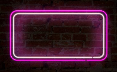 Neon arka plan ışık çerçeve tuğla duvar. Elektrik dikdörtgenler ve duvar kavramı 3d çizim üzerinde yıldız. Retro tarzı textless arka plan.