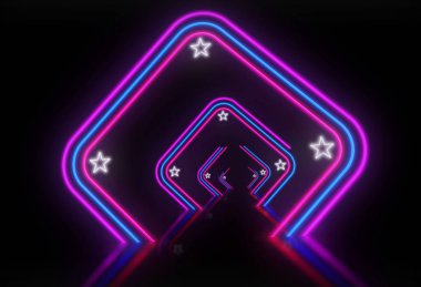 Neon arka plan 3d çizim. Retro tarzı ışık kare kavramı.