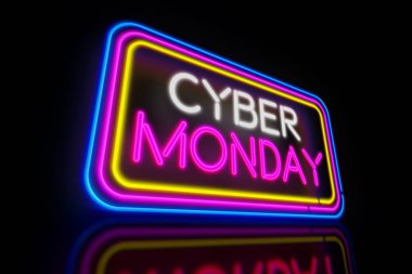 Büyük siber Pazartesi neon. Reklam banner 3d çizim ışık.