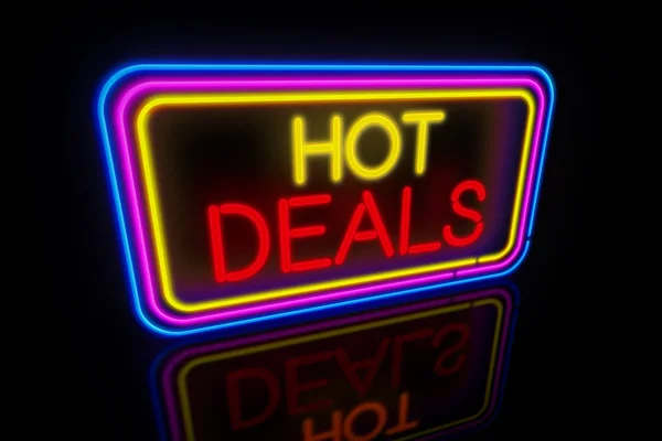 Grote Hot Deals Neon Licht Reclame Banner Illustratie — Stockfoto