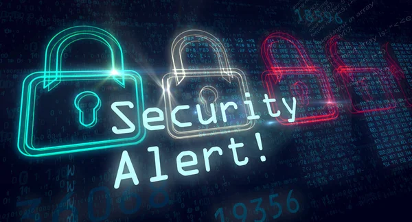 Alerta Segurança Conceito Segurança Cibernética Cadeados Vermelhos Verdes Fundo Binário — Fotografia de Stock