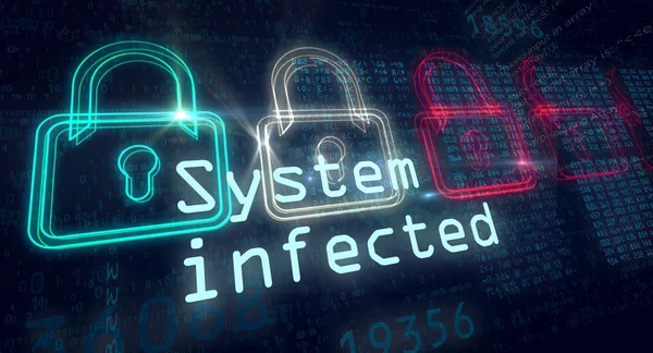 Systeem Geïnfecteerd Computer Veiligheid Rode Groene Hangsloten Digitale Achtergrond — Stockfoto