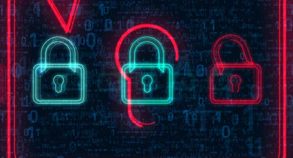 Cyberbeveiliging Veiligheid Internet Rode Groene Hangsloten Digitale Achtergrond — Stockfoto