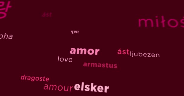 Mot Amour Dans Nombreuses Langues Animation Transparente Vol Entre Les — Video