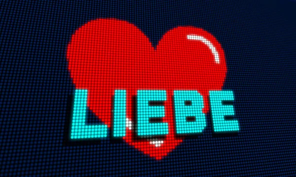 Heart shape with liebe (love in german) in LED pixel screen 3D illustration