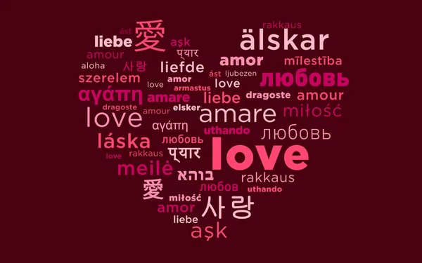 Word Love Many Languages Heart Shapes Romantic Motive — Stock Photo, Image
