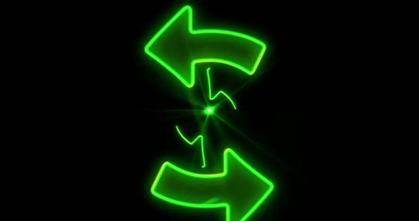 生態学の概念は 無限ループ アニメーションの緑の矢印で飛ぶ 様式化された抽象的なネオンの光でリサイクル シンボル — ストック動画