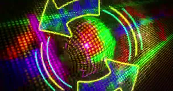 Luces Espectro Audio Bola Disco Flechas Neones Animación Sin Costuras — Vídeos de Stock