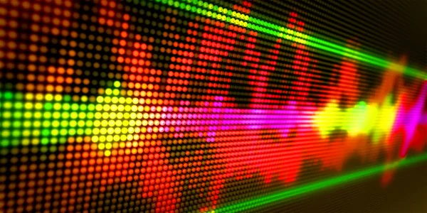 Abstract background with audio spectrum waves on LED display 3D view