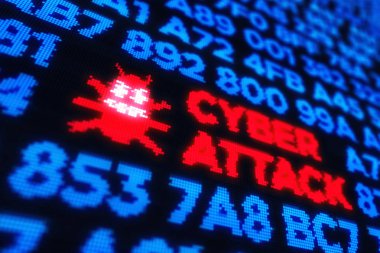 Konsept illüstrasyon virüs simgesi olan bilgisayar solucanı ve siber saldırı