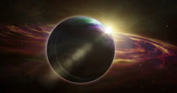 Planeten Sunrise Och Utforskning Rymden Realistisk Flygning Mellan Stjärnor Exoplanet — Stockvideo