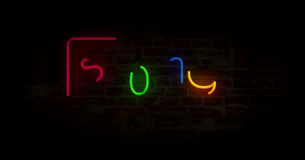 2019 Year Neon Light Brick Wall Background Glowing Large Numbers — Stock Video