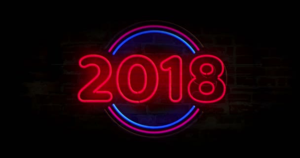 2019 Year Neon Light Brick Wall Background Glowing Large Numbers — Stock Video