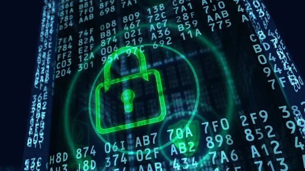 Cyber Sikkerhed Illustration Hængelås Symbol Med Digital Blok Baggrunden Begrebet - Stock-foto