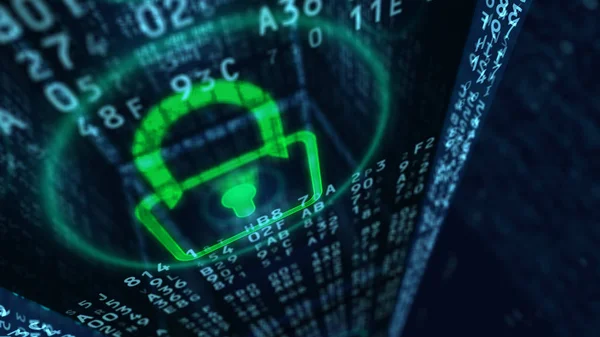 サイバー セキュリティの 図です 背景のデジタル ブロックで南京錠の記号 データの保護 ファイアウォール コンピューターの安全性の概念 — ストック写真