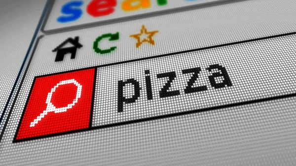 Searching Pizza Internet Typing Keyword Www Browser Computer Smartphone Tablet — Stock Photo, Image