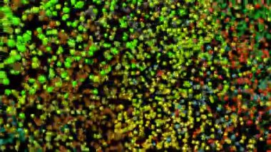 Deli parçacıklar arka plan girdap. 3D uçuş çok arasında sonsuz ve loopable animasyon molekülleri renkli. Enerji topları.