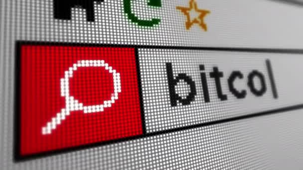 Wyszukiwanie Dla Bitcoin Internecie Wpisanie Słów Kluczowych Przeglądarce Www Komputerze — Wideo stockowe