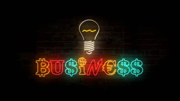 Geschäftskonzept Neonlicht Auf Backsteinwand Hintergrund Leuchtende Leuchtbuchstaben Aus Dollar Bitcoin — Stockfoto