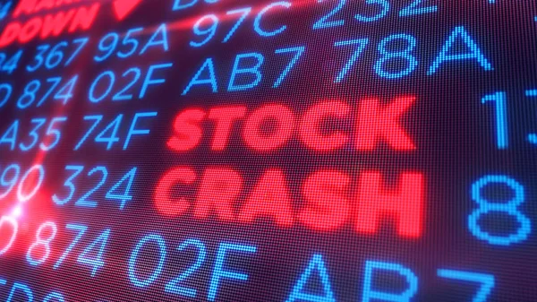 Stock crash and markets crisis concept. Economy crash and recession 3D illustration. Screen pixel style.