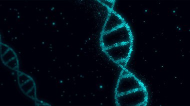 DNA sarmalı molekülleri 3d illüstrasyon soyut. Biyoteknoloji, genetik ve bilim kavramı. Yeni teknolojik altyapı.