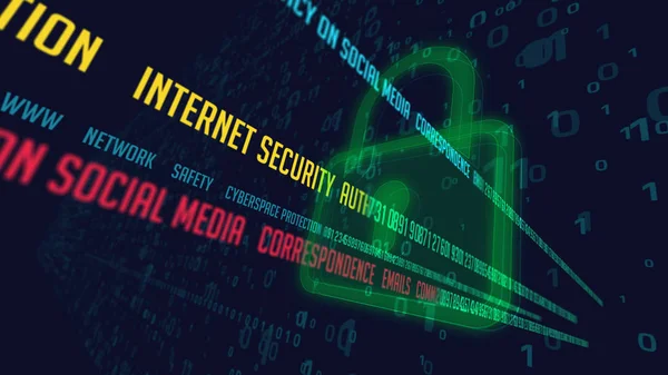 Internetkommunikation Cybersikkerhed Koncept Med Hængelåse Symbol Digital Baggrund Datakryptering Beskyttelse - Stock-foto