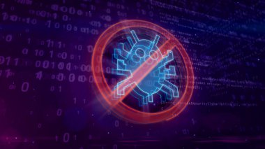 Cyber security abstract concept. 3D contour of antivirus icon on digital background. Computer protection worm symbol 3d illustration.