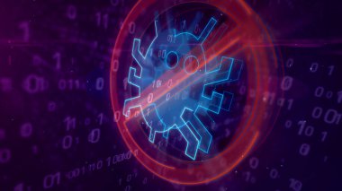 Cyber security abstract concept. 3D contour of antivirus icon on digital background. Computer protection worm symbol 3d illustration.