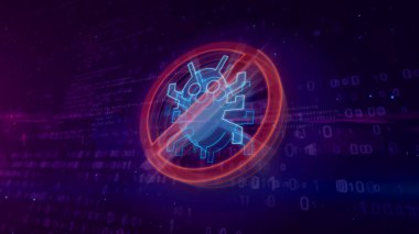 Cyber security abstract concept. 3D contour of antivirus icon on digital background. Computer protection worm symbol 3d illustration.