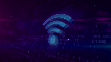 Siber ve ağ iletişim soyut kavram. 3D şekil ve kontur dijital arka plan üzerinde kablosuz simgesinin. Bilgisayar kablosuz net sembol animasyon.