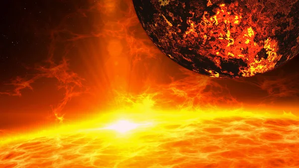 Hete Vulkanische Exoplaneet Sterren Oppervlak Met Plasma Uitbarsting Energie Explosie — Stockfoto