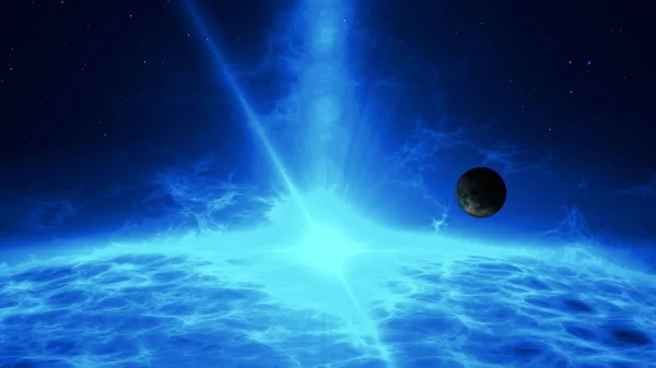 Rocky Exoplanet Orbiting Distant Quasar System Earth Planet Blue Star — Stock Photo, Image
