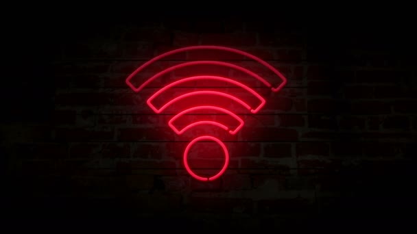 Simbolo Neon Muro Mattoni Luce Segno Zona Internet Sfondo Muro — Video Stock