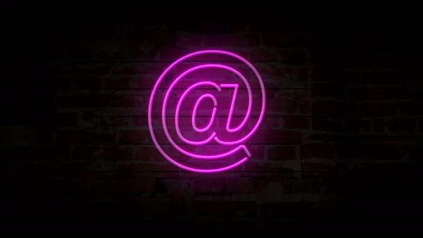 Mail Neon Symbol Brick Wall Internet Communication Sign Light Brick — Stock Video