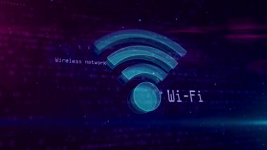 Dijital arka plan Wi-fi işareti. İletişim ve bilgisayar kablosuz net sembol kesintisiz ve loopable animasyon ağ. 3D şekil ve wifi simge kontur.