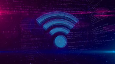Dijital arka plan Wi-fi işareti. Ağ iletişimi ve bilgisayar kablosuz net sembol 3d çizim. 3D şekil ve wifi simge kontur.