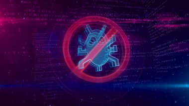 Siber güvenlik ve virüsten koruma soyut kavram. 3D solucan yasağı simgesine dijital arka plan. Bilgisayar koruma işareti 3d çizim.