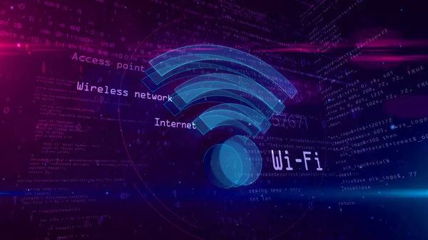 Wi-fi sign on digital background. Network communication and computer wireless net symbol 3D illustration. 3D shape and contour of wifi icon.