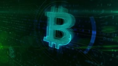 Dijital arka plan Cyber iş ve cryptocurrency sembolü. Bitcoin logo soyut kavram. 