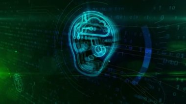 Yapay zeka kavramı dinamik dijital arka plan üzerinde insansı yüz şekli ile.