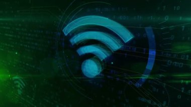 Wi-fi dijital arka plan üstünde kutsal kişilerin resmi. Bilgisayar kablosuz net ve hotspot ağ iletişim sembolü 3d animasyon.