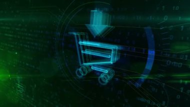 Internet Pazarlama sembolü alışveriş sepeti ile. Dijital arka plan E-ticaret sembolü. Online iş Soyut animasyon.