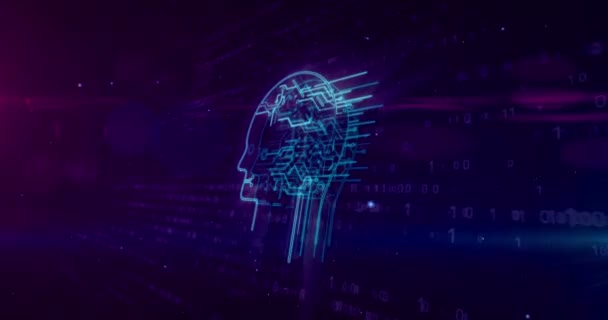 Τεχνητή Νοημοσύνη Cyber Κεφάλι Σύμβολο Ψηφιακή Φόντο Κυβερνητικό Εγκεφάλου Αφαιρετικό — Αρχείο Βίντεο