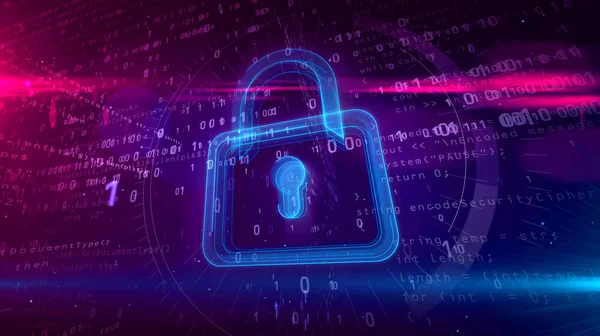 Cyber Sicherheit Abstraktes Konzept Kontur Des Vorhängeschloss Symbols Auf Digitalem — Stockfoto
