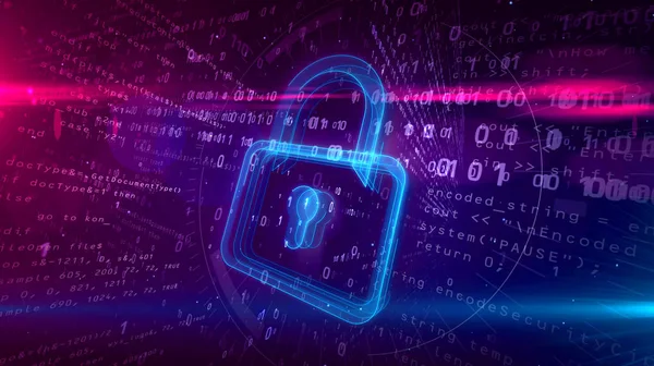 Cyber security abstract concept. 3D contour of padlock icon on digital background. Computer safety symbol 3D Illustration.