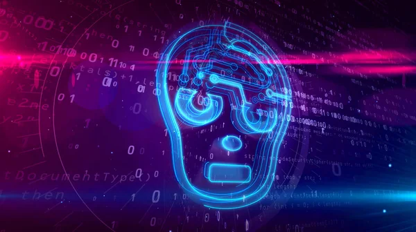 Artificial intelligence concept with humanoid face shape on dynamic digital background 3D illustration