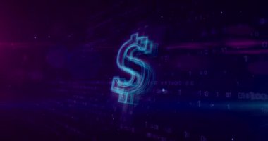 Dijital arka plan üzerinde dolar işareti. İnternet pazarlama ve siber Business soyut kavram.