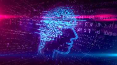 Yapay zeka dijital arka plan üzerinde kafa şekli. AI ve sibernetik beyin çalışma kavramı 3d illüstrasyon soyut.
