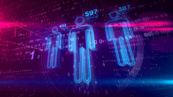 Social scoring and credit rating concept on digital background. Analysing and profiling people by artificial intelligence technology 3D illustration.